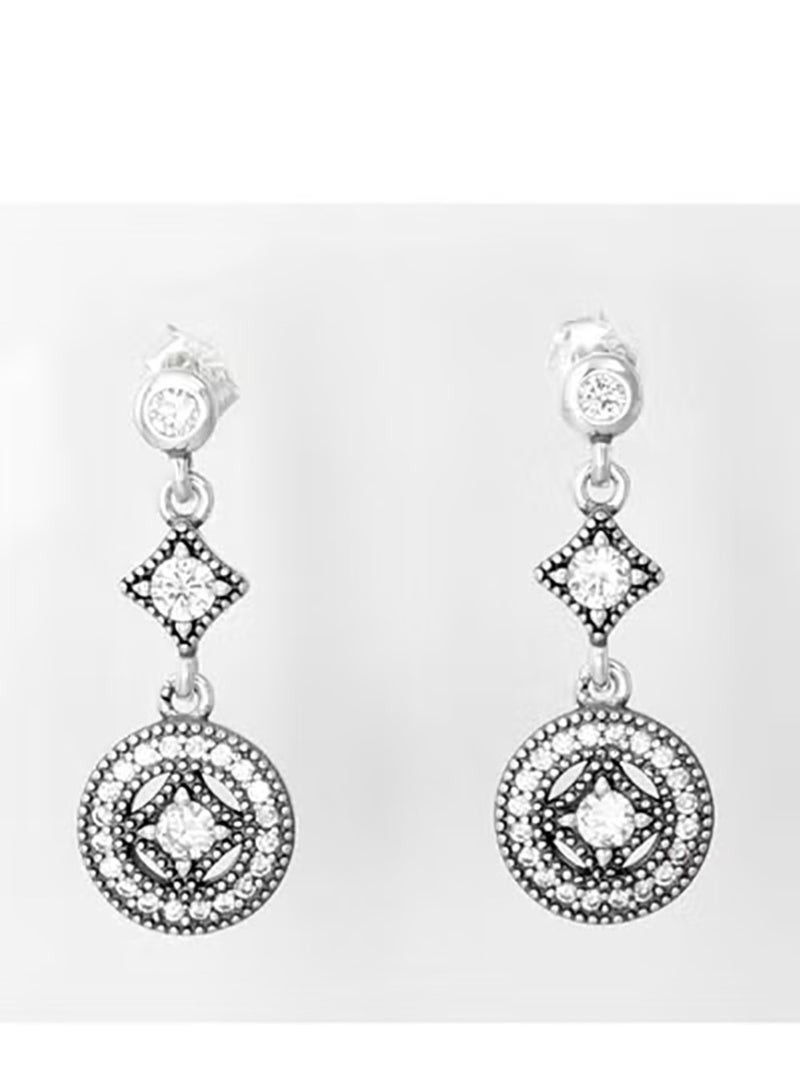 Pan Home Vintage Style Multi-Layer Circular Diamond-Inlaid Drop Earrings