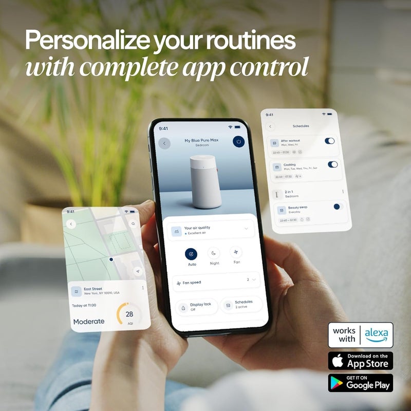 بلو إير جهاز تنقية الهواء BLUEAIR للغرف حتى 86 متر مربع | Blue Pure 3350i Max (311i Max) | تقنية ذكية، هادئة، HEPASilent، يزيل المواد المسببة للحساسية، وبر الحيوانات الأليفة، الدخان، الغبار والعفن - ضمان لمدة سنتين - Image 3