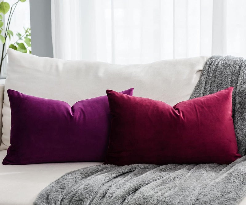 QUAFOO Burgundy Christmas Decorative Lumbar Velvet Throw Pillow Covers 12x20 inch Set of 2 with Zipper Luxury Soft Solid Rectangle Cushion Covers Case for Sofa Couch Bed Living Room - Image 3