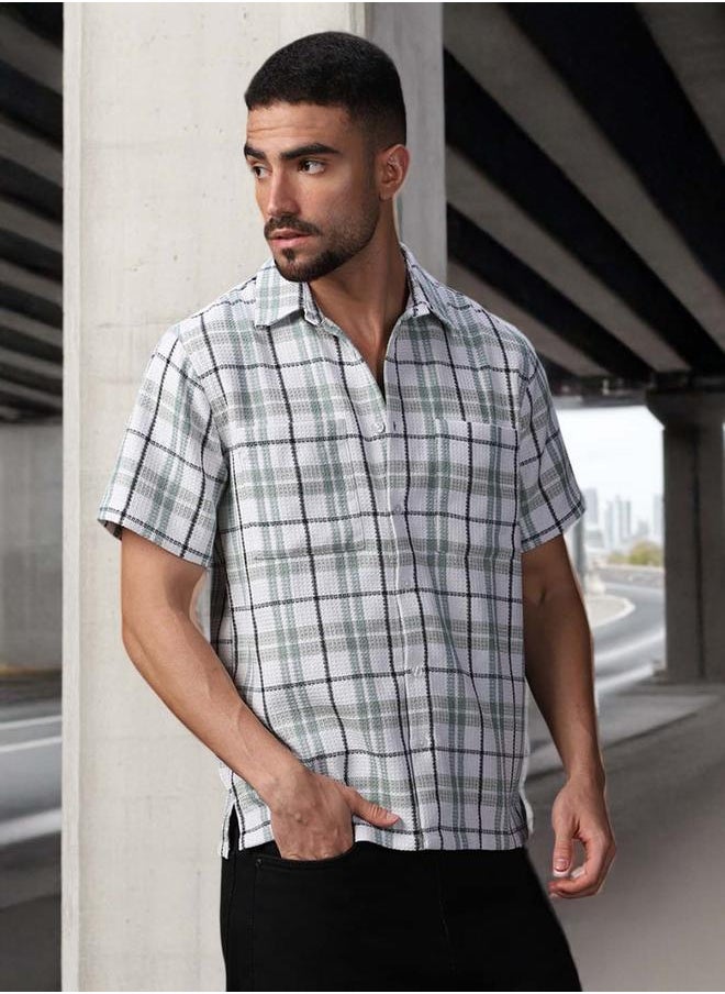 HIGH STAR Men Comfort Tartan Checks Textured Checked Half Sleeve Casual Shirt  - Image 1