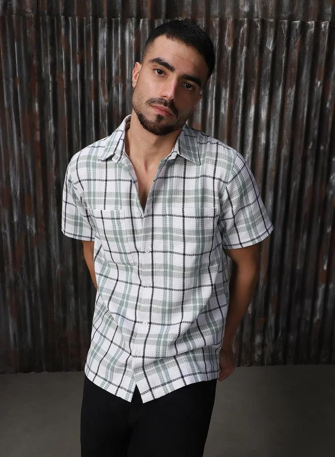 HIGH STAR Men Comfort Tartan Checks Textured Checked Half Sleeve Casual Shirt