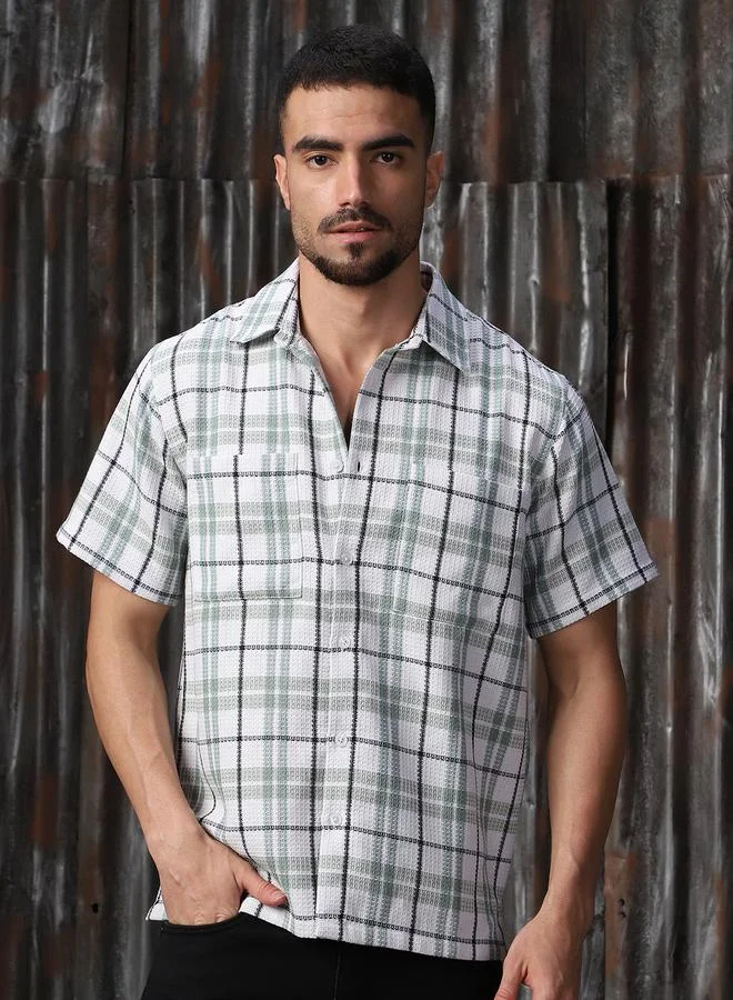 HIGH STAR Men Comfort Tartan Checks Textured Checked Half Sleeve Casual Shirt