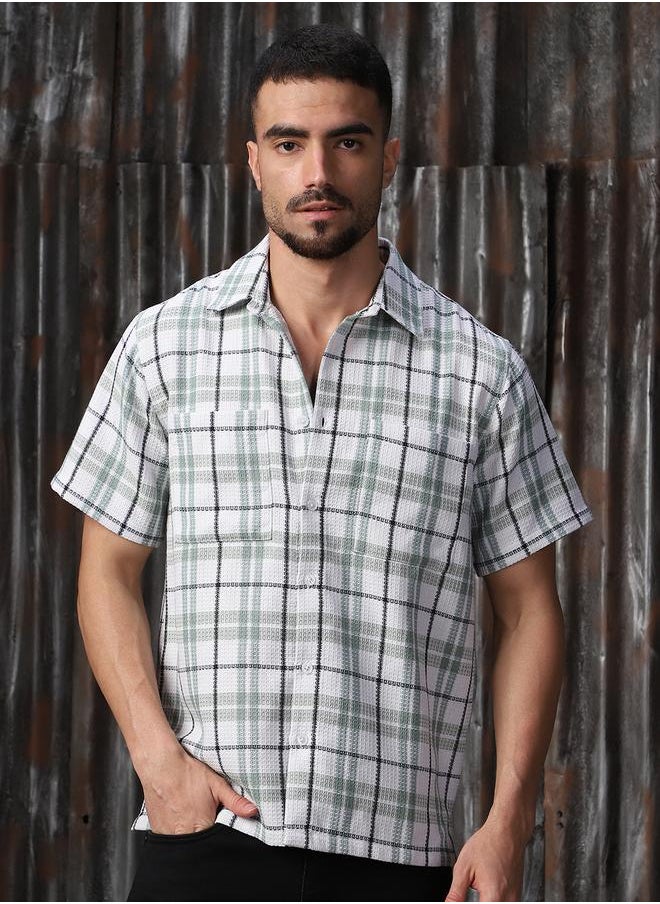 HIGH STAR Men Comfort Tartan Checks Textured Checked Half Sleeve Casual Shirt  - Image 3
