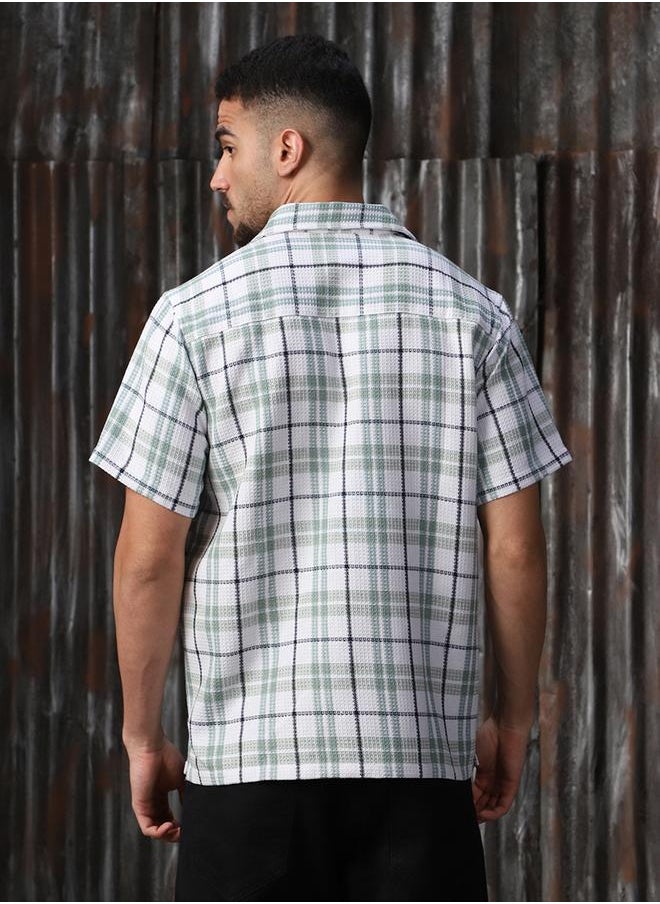HIGH STAR Men Comfort Tartan Checks Textured Checked Half Sleeve Casual Shirt  - Image 5