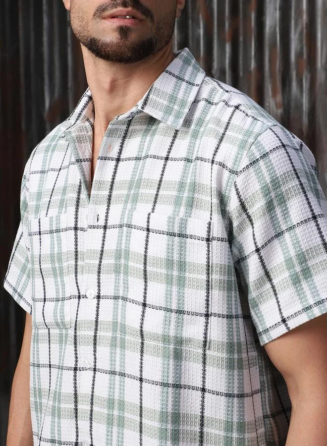 HIGH STAR Men Comfort Tartan Checks Textured Checked Half Sleeve Casual Shirt