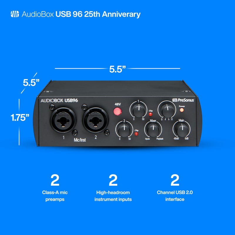 PreSonus AudioBox 96 25th Anniversary USB Audio Interface with Studio One Artist DAW Recording Software - Image 4