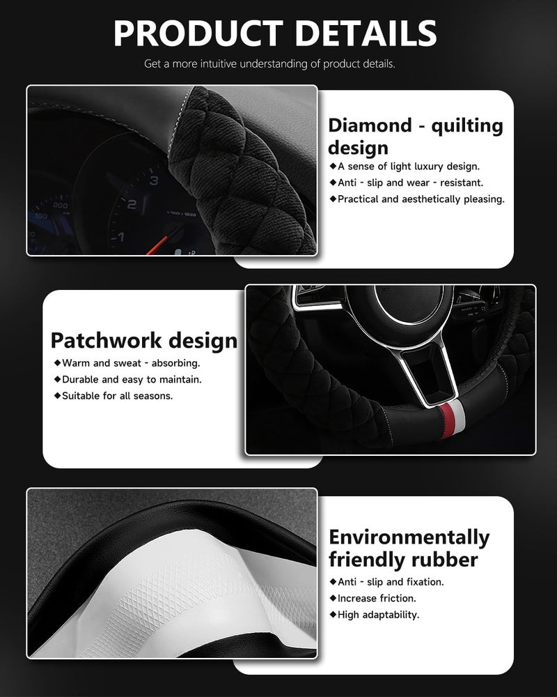 Cxtiy Universal Car Steering Wheel Cover Fluffy Winter Plush Steering Wheel Cover (A-Black) - Image 5