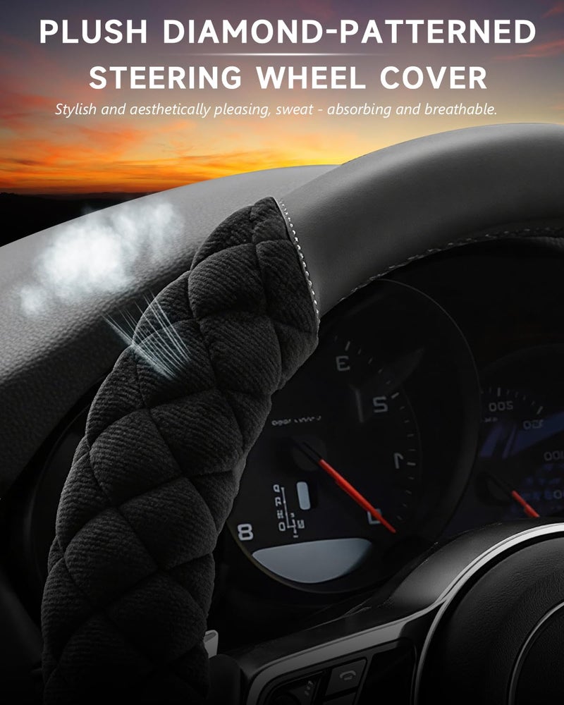 Cxtiy Universal Car Steering Wheel Cover Fluffy Winter Plush Steering Wheel Cover (A-Black) - Image 4