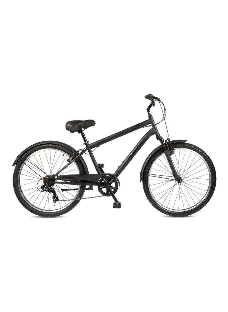SPINN Uptown Men's City Bike - 26 Inch, 7 Speed, Matte Black - Image 1