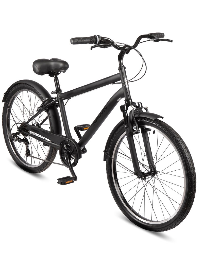 SPINN Uptown Men's City Bike - 26 Inch, 7 Speed, Matte Black - Image 3