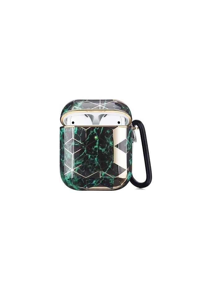 Generic - Protective Hard Case Cover Compatible with AirPods 2/1 Generation Skin Portable & Shockproof Women Girls Men with Keychain (Gold and Green) - Image 1