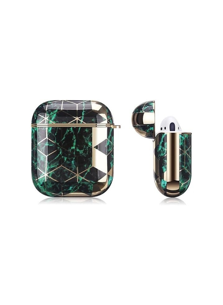 Generic - Protective Hard Case Cover Compatible with AirPods 2/1 Generation Skin Portable & Shockproof Women Girls Men with Keychain (Gold and Green) - Image 1