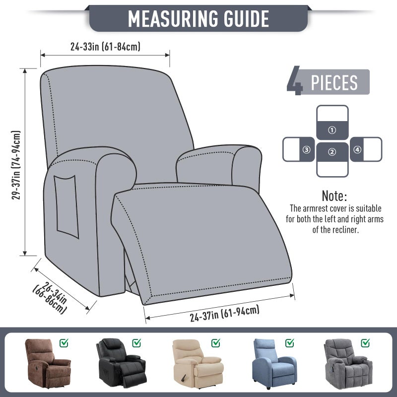 TAOCOCO Recliner Cover 4-Pieces, Recliner Stretch Sofa Slipcover, Recliner Cover 1 Seat, Couch Protector Soft, Furniture Protector Covers with Elastic,Chair Covers Jacquard Pattern (Grey) - Image 5