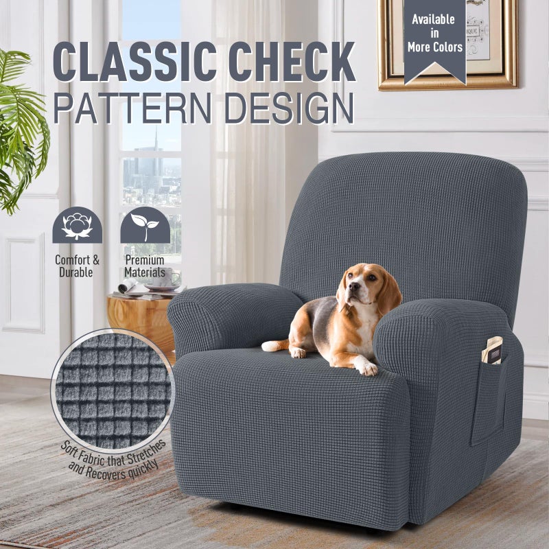 TAOCOCO Recliner Cover 4-Pieces, Recliner Stretch Sofa Slipcover, Recliner Cover 1 Seat, Couch Protector Soft, Furniture Protector Covers with Elastic,Chair Covers Jacquard Pattern (Grey) - Image 2