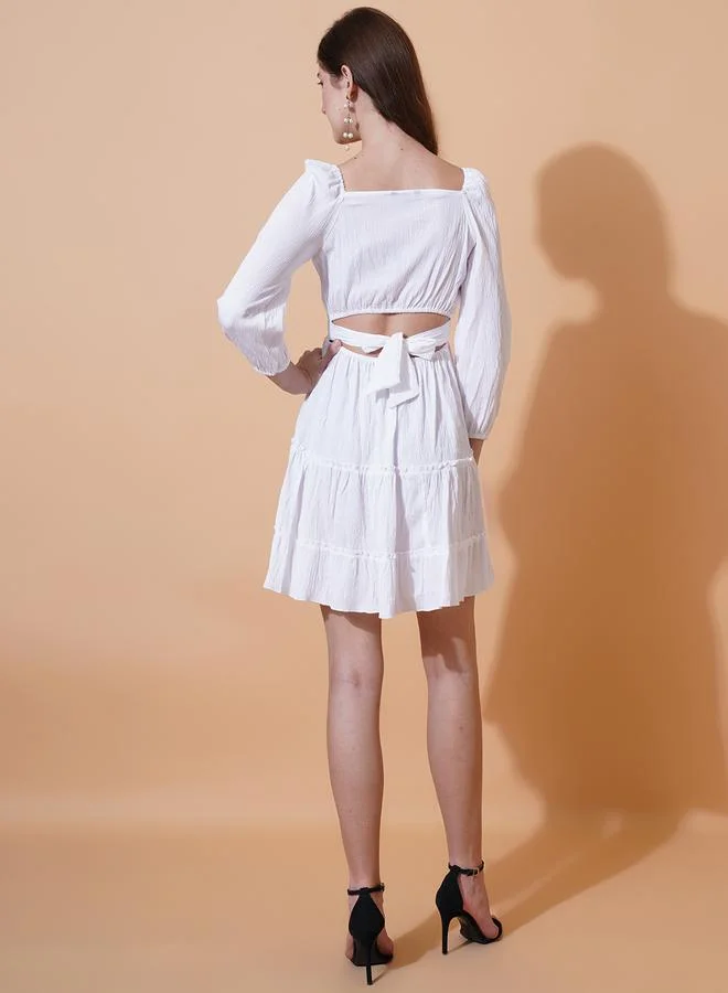 U&F Sweetheart Neck Skater Mini Dress with Cut-Out Back by Styli