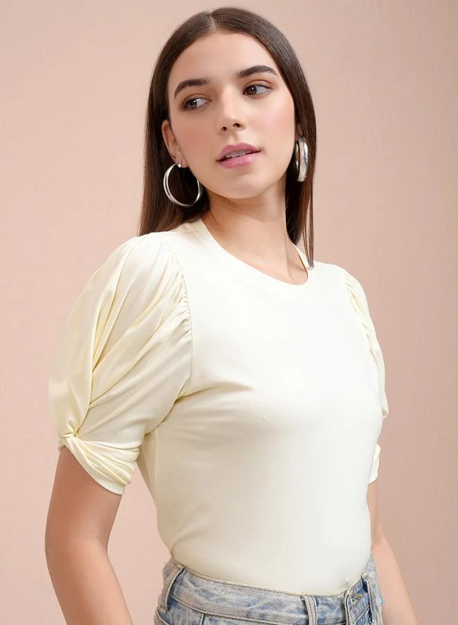 Tokyo Talkies Tokyo Talkies Solid Puff Sleeves Slim Fit T-Shirt