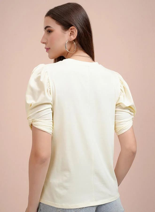 Tokyo Talkies Tokyo Talkies Solid Puff Sleeves Slim Fit T-Shirt