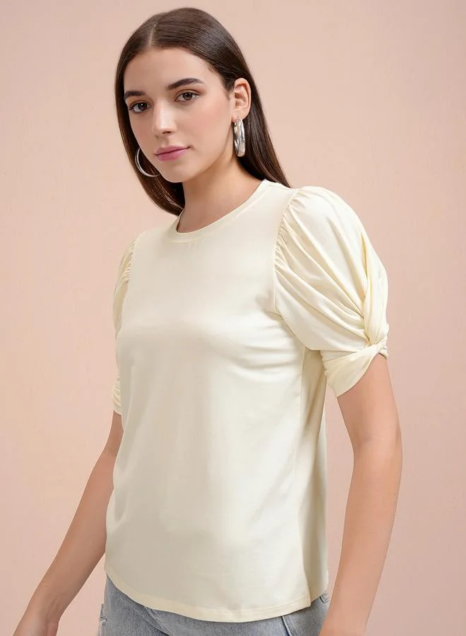 Tokyo Talkies Tokyo Talkies Solid Puff Sleeves Slim Fit T-Shirt