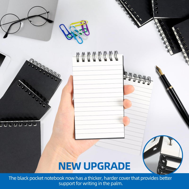 wavamawa 12 Pack Pocket Notebooks, 3x5 inch Small Notepads, Mini Spiral Notebook, Little Pocket Size, Lined College Ruled Paper, Memo Note Pads for Home, Office, School, Travel (Black) - Image 3