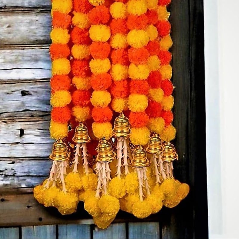 DIPTI HANDICRAFT DIPTI HANDICRAFT Artificial Marigold Flower Garland Long Flower Garlands for Door Decoration Toran Genda Phool for Wedding/Festivals with Bells and Rajnignadha(Yellow+Orange Mix)[10 pcs]  - Image 1