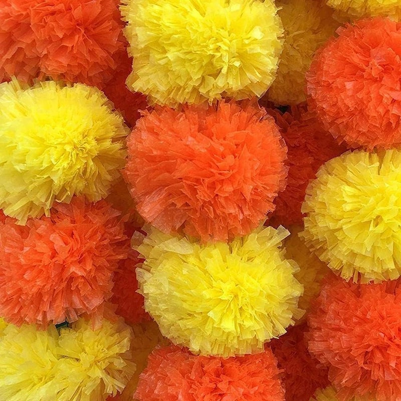DIPTI HANDICRAFT DIPTI HANDICRAFT Artificial Marigold Flower Garland Long Flower Garlands for Door Decoration Toran Genda Phool for Wedding/Festivals with Bells and Rajnignadha(Yellow+Orange Mix)[10 pcs]  - Image 5