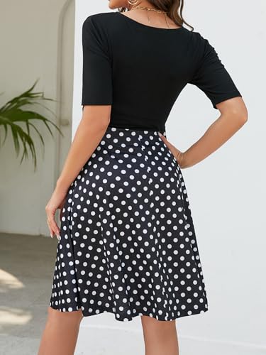 oxiuly Women's Vintage Criss-Cross V-Neck Half Sleeve Polka Dot Party Cocktail Knee-Length Casual Dress OX233 (L, BK-dot 5) - Image 4