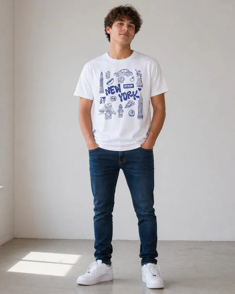 Redtag Boys White NYC Graphic T Shirt