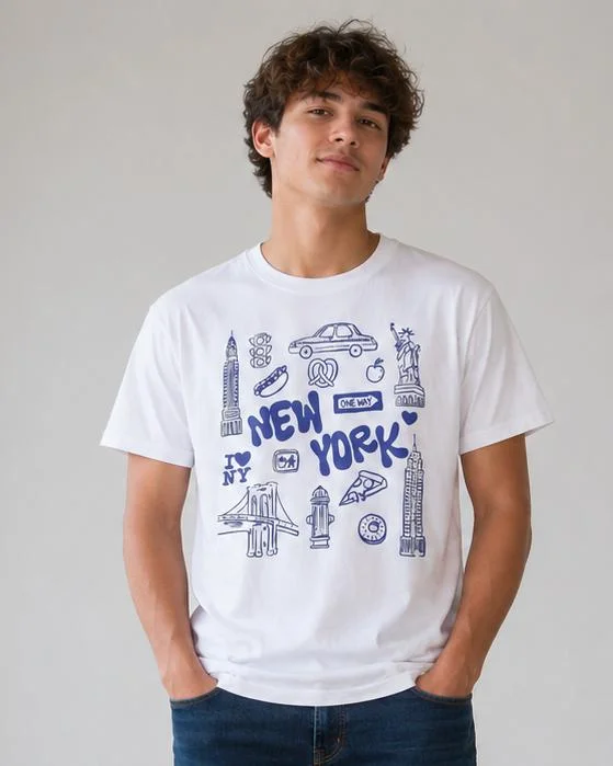 Redtag Boys White NYC Graphic T Shirt