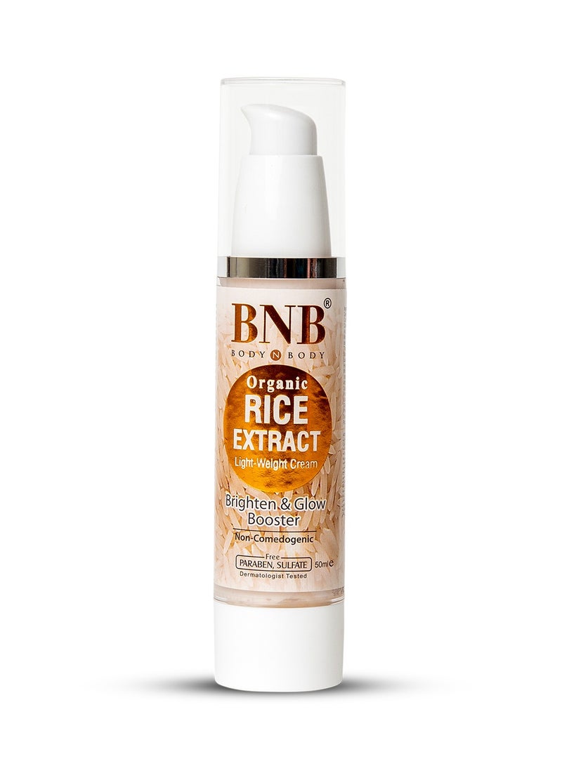Organic Rice Extract Lightweight Cream 50ml | Brightening & Glow Face Cream with Rice, Alpha Arbutin & Hyaluronic Acid | Hydrating Day & Night Cream for Sensitive Skin