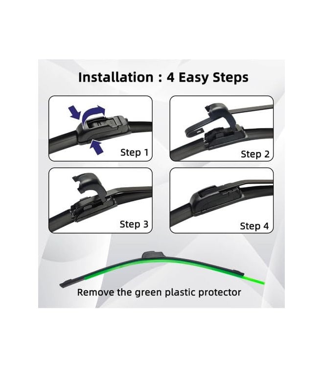 RYU7® All Season Frameless/Soft Wiper Blades Fits For Tata Nexon 24"/600mm+14"/350mm(Pack of 2) - Image 5