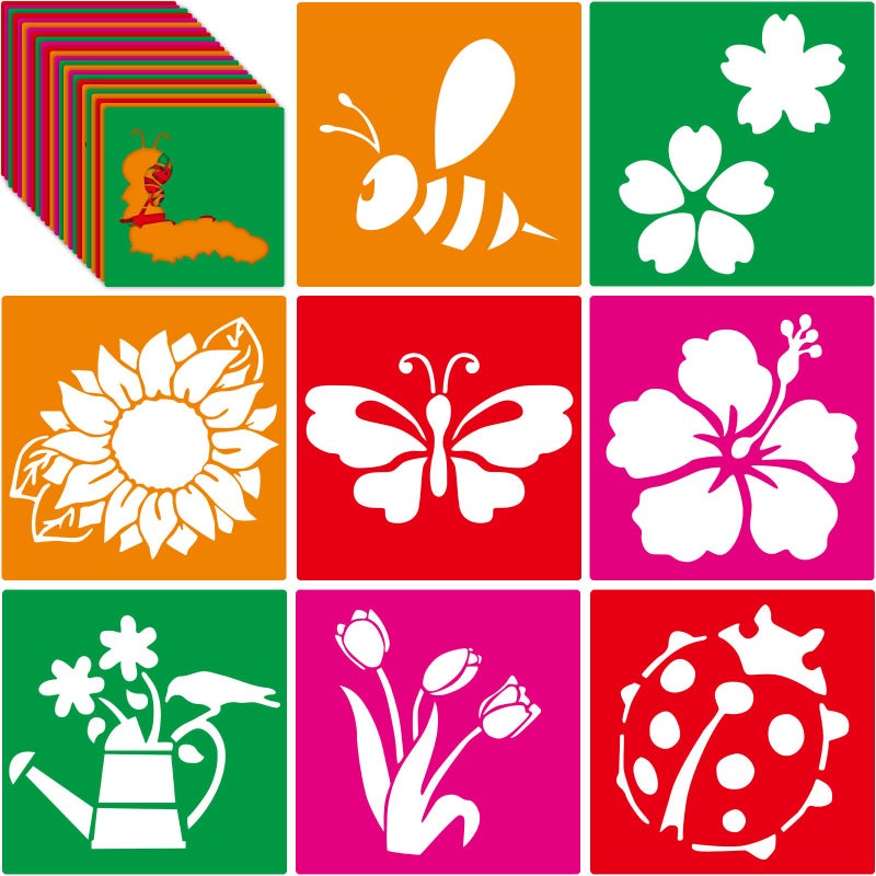 Henoyso 24 Pieces Spring Stencils for Kids 8 Inches Summer Drawing Chalk Stencils Large Washable Garden Flower Butterfly Themed Primary Shape Template for Kids Toddlers Preschooler - Image 1