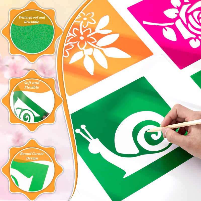 Henoyso 24 Pieces Spring Stencils for Kids 8 Inches Summer Drawing Chalk Stencils Large Washable Garden Flower Butterfly Themed Primary Shape Template for Kids Toddlers Preschooler - Image 3