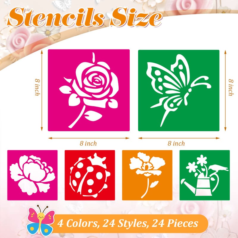 Henoyso 24 Pieces Spring Stencils for Kids 8 Inches Summer Drawing Chalk Stencils Large Washable Garden Flower Butterfly Themed Primary Shape Template for Kids Toddlers Preschooler - Image 2