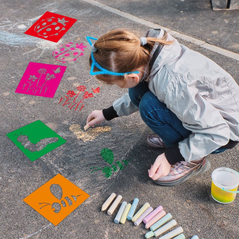 Henoyso 24 Pieces Spring Stencils for Kids 8 Inches Summer Drawing Chalk Stencils Large Washable Garden Flower Butterfly Themed Primary Shape Template for Kids Toddlers Preschooler - Image 4