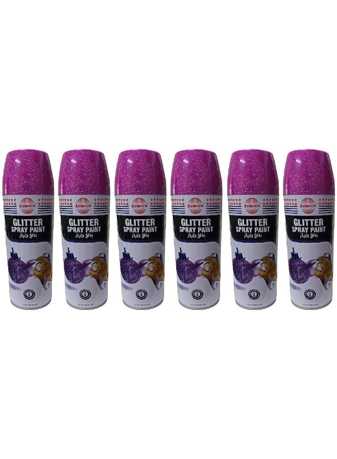 Asmaco Glitter Spray Paint - Purple - 400 Ml - Set of 06