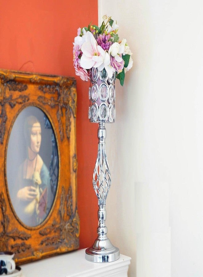 Lovecat 24in Metal Diamond Crystal Wedding Centerpiece Vases for Tables Set of 2, Silver Versatile Tall Flower Holders Centerpiece Flower Stands for Wedding Party Reception Home Décor - Image 3