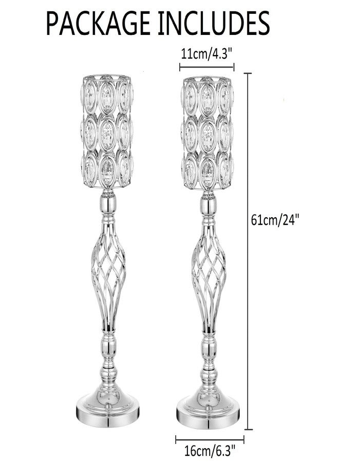 Lovecat 24in Metal Diamond Crystal Wedding Centerpiece Vases for Tables Set of 2, Silver Versatile Tall Flower Holders Centerpiece Flower Stands for Wedding Party Reception Home Décor - Image 5