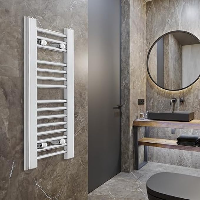 250MM WIDE NARROW SMALL CHROME HEATED TOWEL RAIL STRAIGHT FLAT BATHROOM WARMER RADIATOR RACK CENTRAL HEATING (250MM WIDE X 800MM HIGH) - Image 1