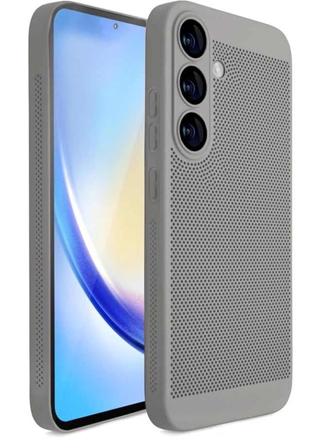 متوافق مع غطاء سامسونج A35 5G، غطاء تبريد مزود بواقي عدسة كاميرا مدمج، تصميم نحيف، يسمح بمرور الهواء، مقاوم لبصمات الأصابع، غطاء خلفي صلب من البولي كربونات مقاوم للصدمات - (رمادي)