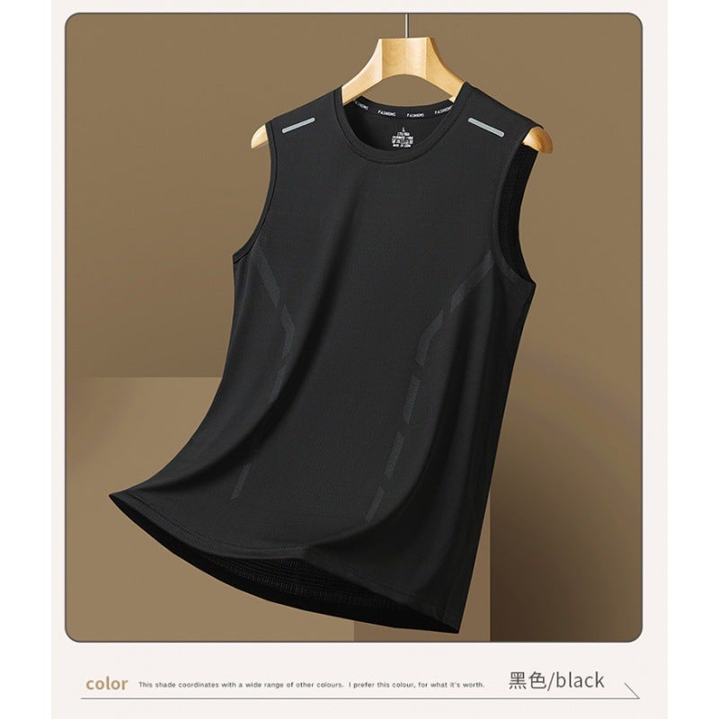 Summer Men'S Ice Silk Back Breathable Heart Sports Fitness Base Shirt Wide Shoulder Training Sleeveless T-Shirt Shoulder Quick-Drying - Image 1