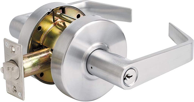 Master Lock Keyed Entry Door Lock Brushed Chrome Finish Commercial Door Handle Interior or Exterior Lever Style Locking Door Handle SLCHKE26D