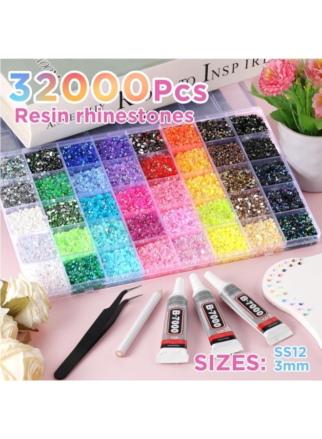 ATRJSZ 40 Colors 32000Pcs Resin Jelly Rhinestones for Bedazzling, Multicolor 3mm Flatback Gems for Diamond Art, Bedazzler Kit with 3Pcs 10ml B7000 Jewelry Glue for Nail Art Crafting Book Makeup - Image 2