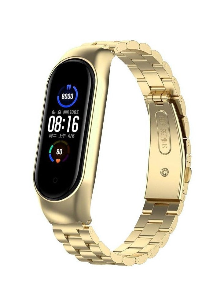 Generic strap Compatible with  Xiaomi Mi Band 5/6, Stainless Steel Watch Band Metal Replacement Bracelet Wristband  for Xiaomi Mi Smart Xiaomi Mi Band 5/6 gold  - Image 1