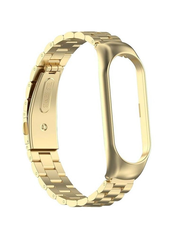 Generic strap Compatible with  Xiaomi Mi Band 5/6, Stainless Steel Watch Band Metal Replacement Bracelet Wristband  for Xiaomi Mi Smart Xiaomi Mi Band 5/6 gold  - Image 2