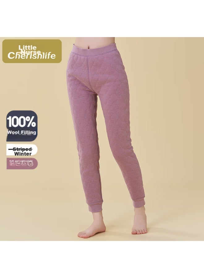 Little Nurse Xiaohushi Women's 100% Wool-filled Cotton Pants, Diamond Pattern, Hot Carbon, Soft And Warm Trousers, Xl (175/105)  - Image 1