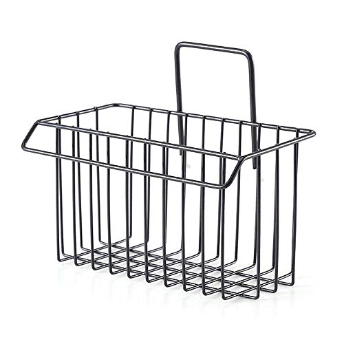 VIHAX Self Adhesive Metal Wall Hanging Basket Shelf for Sink Sponge Holder, Shampoo, Conditioner, Liquid and Toothbrush Holder with Kitchen Towel Rack (Black) - Image 1