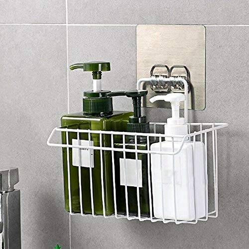VIHAX Self Adhesive Metal Wall Hanging Basket Shelf for Sink Sponge Holder, Shampoo, Conditioner, Liquid and Toothbrush Holder with Kitchen Towel Rack (Black) - Image 5