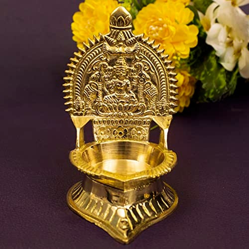 Spillbox Traditional Brass Kamachi Diya for Puja Deepam Oil Lamp for Home | Temple Kamatchi Devi Maa |Kamakshi| Hindu Kamatchi Amman Vilakku (s) - Image 2