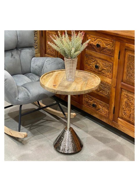 Round table with a unique design, from one piece, wooden/silver