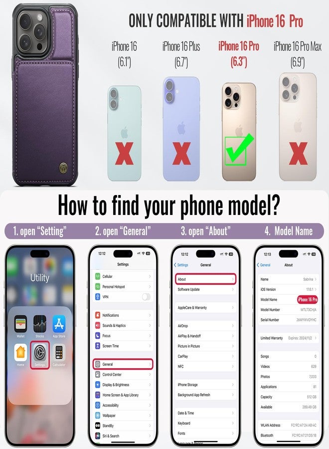Vinich for iPhone 16 Pro Wallet Case with Card Holder, RFID Blocking for iPhone 16 Pro Case for Women Men, Durable Kickstand Shockproof Phone Case for iPhone 16 Pro, Purple - Image 2